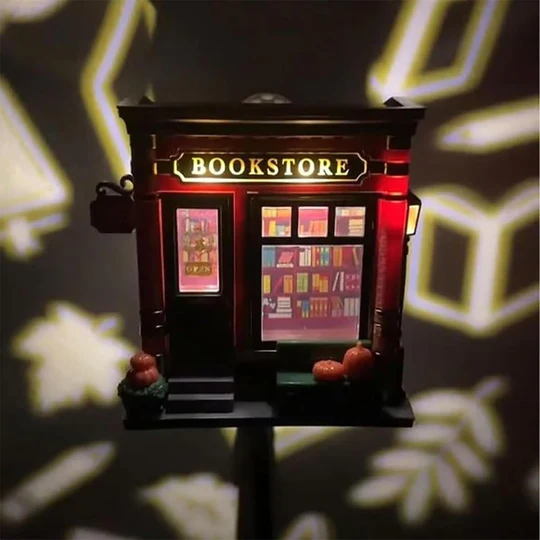 Bookstore Wallflower Projector Nightlight – 3D Mini Bookstore Lamp | Aromatherapy Diffuser & Dreamy Ambient Light for Cozy Spaces
