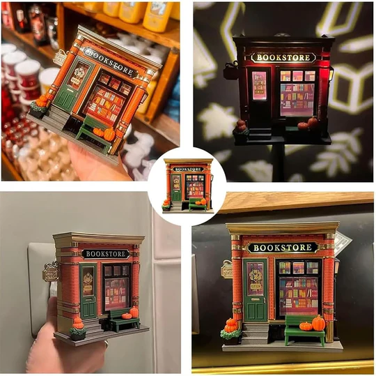 Bookstore Wallflower Projector Nightlight – 3D Mini Bookstore Lamp | Aromatherapy Diffuser & Dreamy Ambient Light for Cozy Spaces