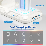 RGB Gaming Headset & Controller Stand – All-in-One Organizer with 9 Light Modes !