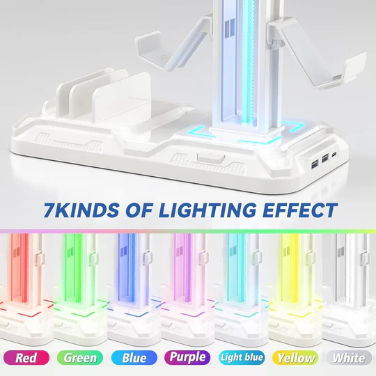 RGB Gaming Headset & Controller Stand – All-in-One Organizer with 9 Light Modes !