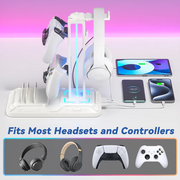 RGB Gaming Headset & Controller Stand – All-in-One Organizer with 9 Light Modes !