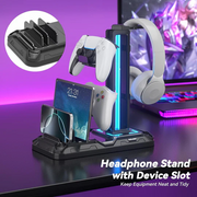 RGB Gaming Headset & Controller Stand – All-in-One Organizer with 9 Light Modes !