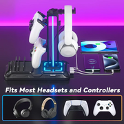 RGB Gaming Headset & Controller Stand – All-in-One Organizer with 9 Light Modes !