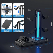 RGB Gaming Headset & Controller Stand – All-in-One Organizer with 9 Light Modes !