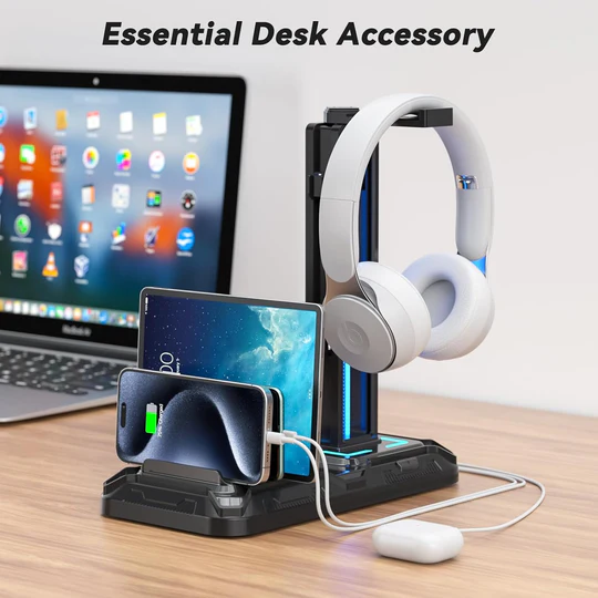 RGB Gaming Headset & Controller Stand – All-in-One Organizer with 9 Light Modes !