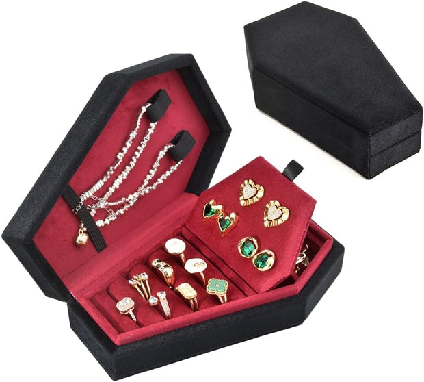 Gothic Coffin Jewelry Box – 🖤Mini Velvet Jewelry Organizer for Rings, Earrings, Necklaces & Bracelets | Spooky Yet Elegant Jewelry Case ✨