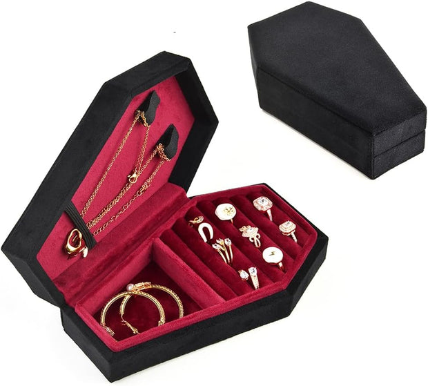 Gothic Coffin Jewelry Box – 🖤Mini Velvet Jewelry Organizer for Rings, Earrings, Necklaces & Bracelets | Spooky Yet Elegant Jewelry Case ✨