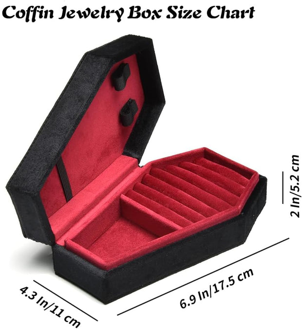 Gothic Coffin Jewelry Box – 🖤Mini Velvet Jewelry Organizer for Rings, Earrings, Necklaces & Bracelets | Spooky Yet Elegant Jewelry Case ✨