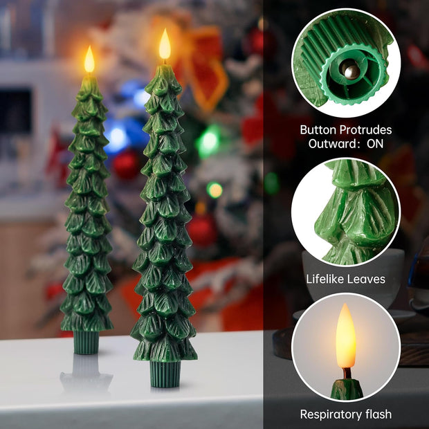3D Flame Christmas Tree Candles – Flameless LED Taper Lights with Remote & Timer | Elegant Holiday Decor for Cozy, Safe, and Magical Nights ✨