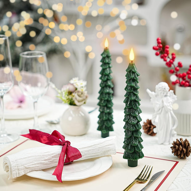 3D Flame Christmas Tree Candles – Flameless LED Taper Lights with Remote & Timer | Elegant Holiday Decor for Cozy, Safe, and Magical Nights ✨