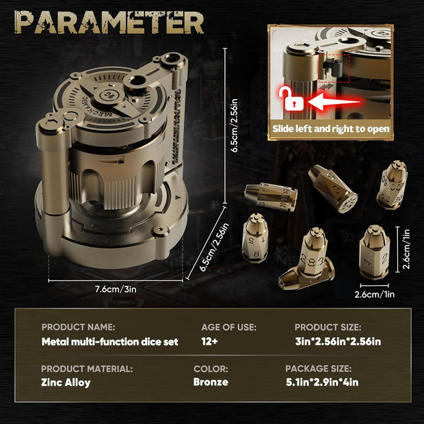 7-Piece Bullet Dice Set – Locked, Loaded & Ready to Roll! Spin the Revolver, Command the Table, Win in Style!