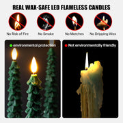 3D Flame Christmas Tree Candles – Flameless LED Taper Lights with Remote & Timer | Elegant Holiday Decor for Cozy, Safe, and Magical Nights ✨
