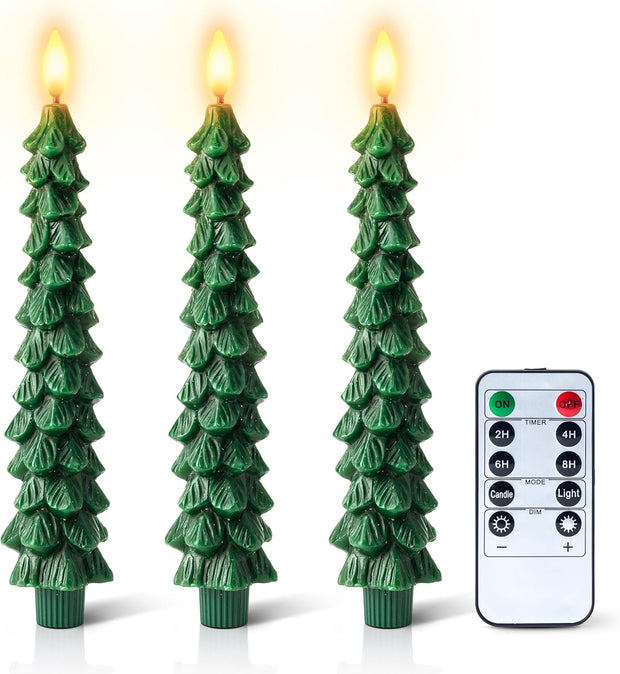 3D Flame Christmas Tree Candles – Flameless LED Taper Lights with Remote & Timer | Elegant Holiday Decor for Cozy, Safe, and Magical Nights ✨