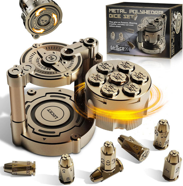 7-Piece Bullet Dice Set – Locked, Loaded & Ready to Roll! Spin the Revolver, Command the Table, Win in Style!