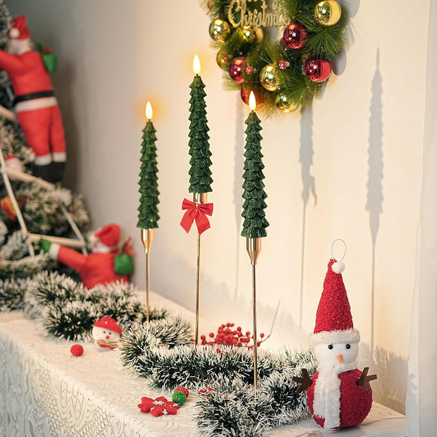 3D Flame Christmas Tree Candles – Flameless LED Taper Lights with Remote & Timer | Elegant Holiday Decor for Cozy, Safe, and Magical Nights ✨